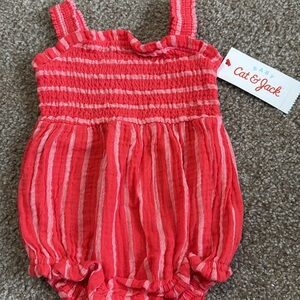 Cat & Jack Coral and Light Pink Striped Baby Romper